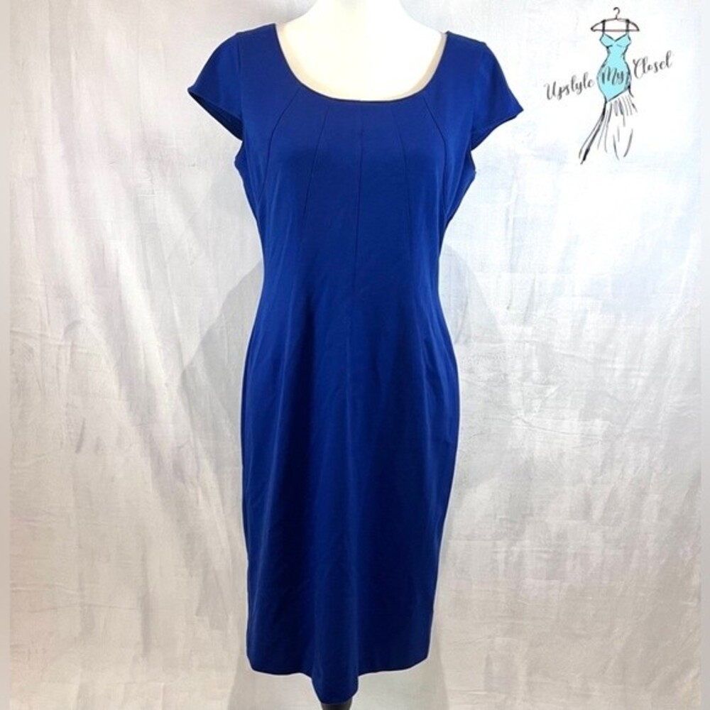 Tahari ASL royal blue pin tucked sheath dress size 8